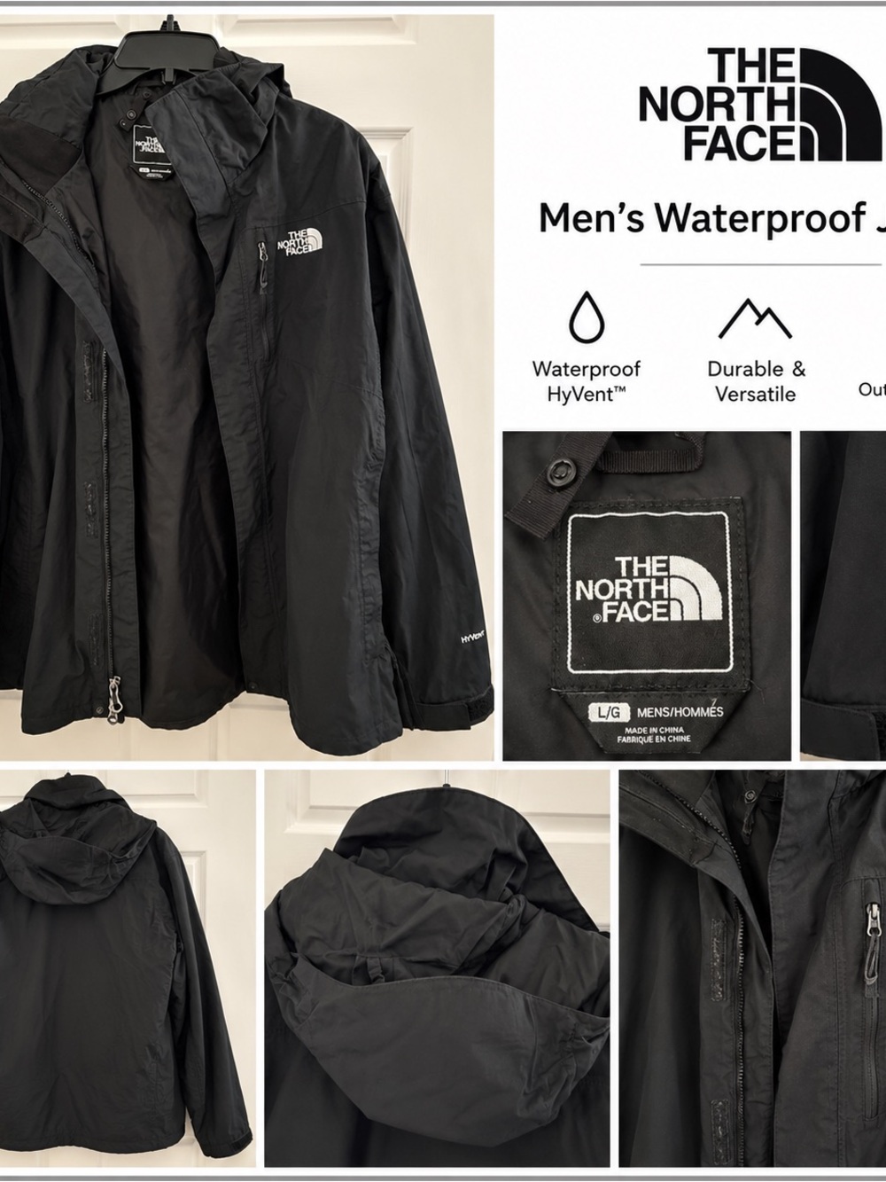 The North Face Men’s HyVent Waterproof Rain Jacket Black Size L
